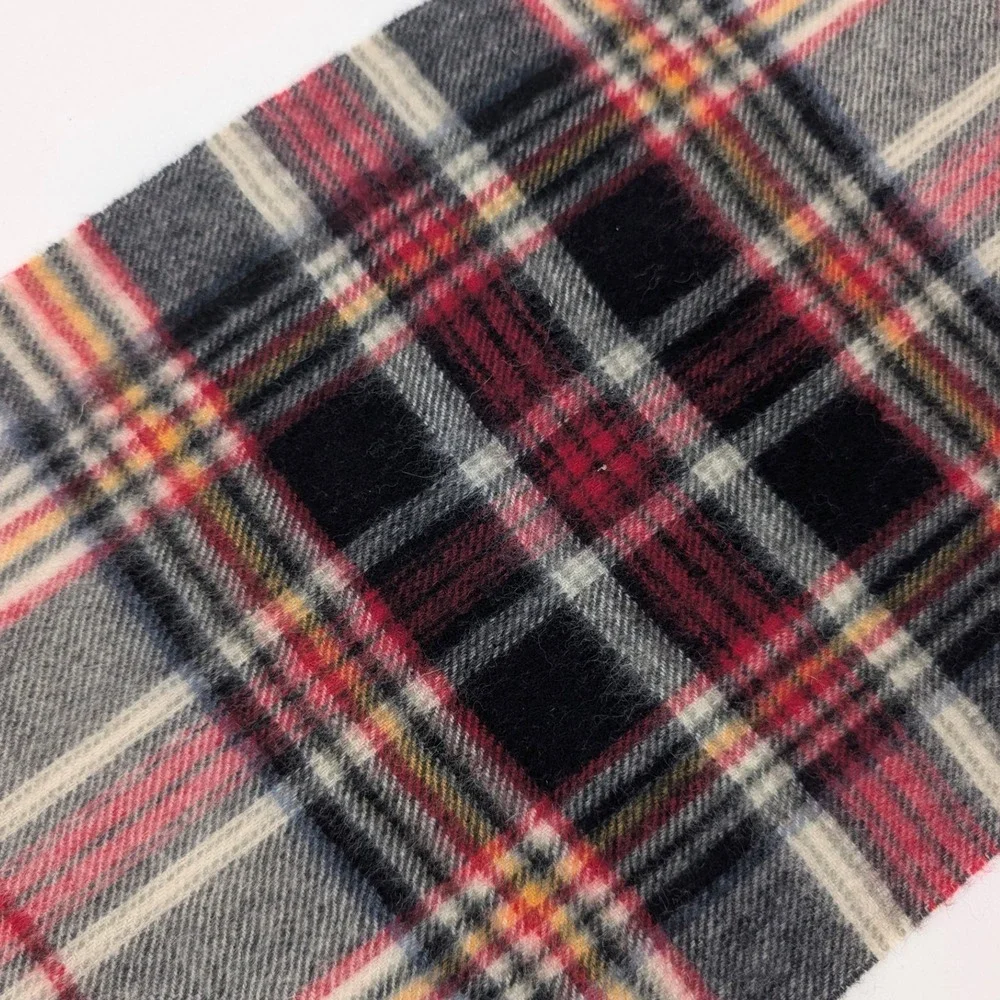 Eddie Bauer Scarf OS Cream Tartan Plaid Cashmere Wool Fringe Heritage Cabin Prep
